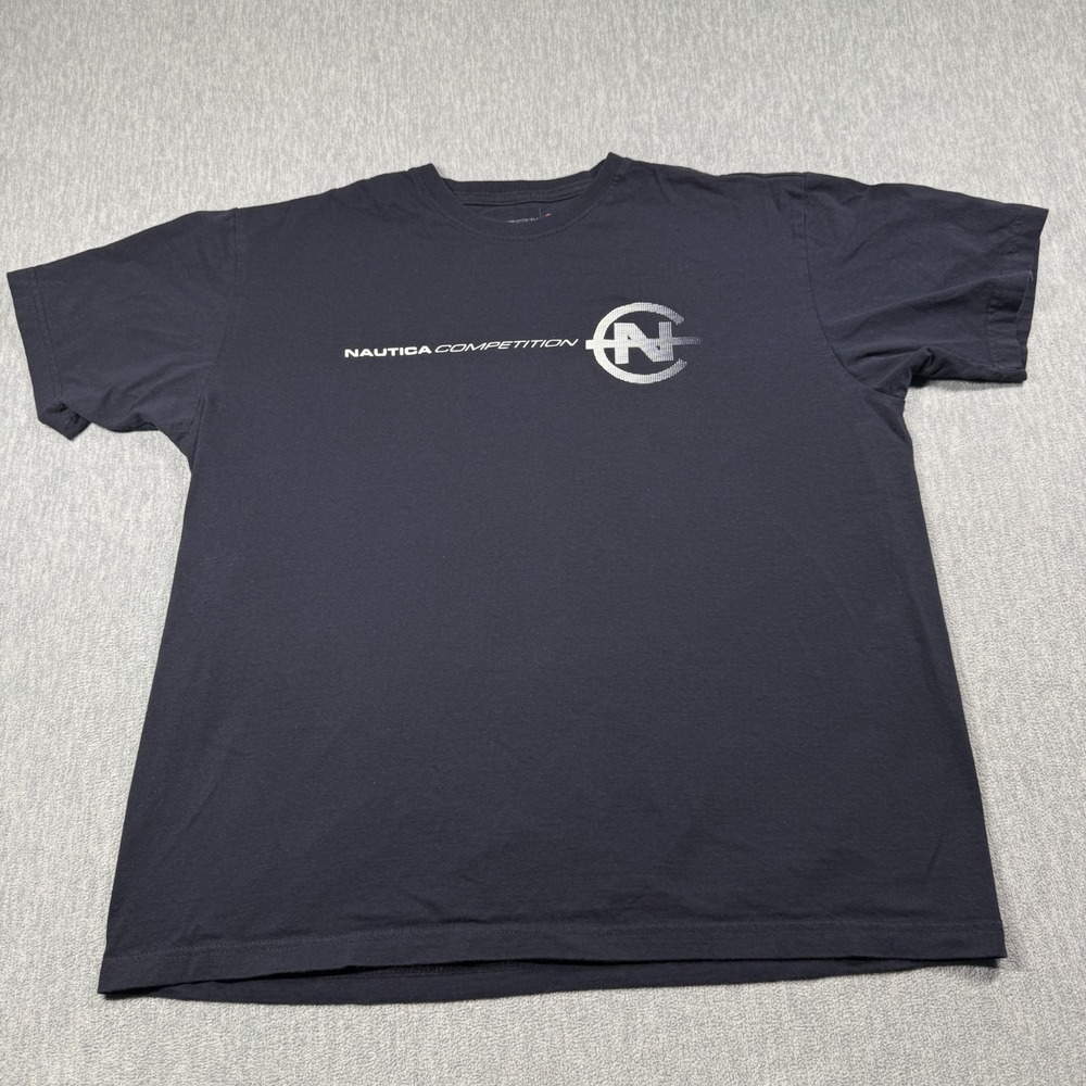 Nautica Competition Mens L Navy Blue Graphic Logo Short Sleeve Cotton T-Shirt